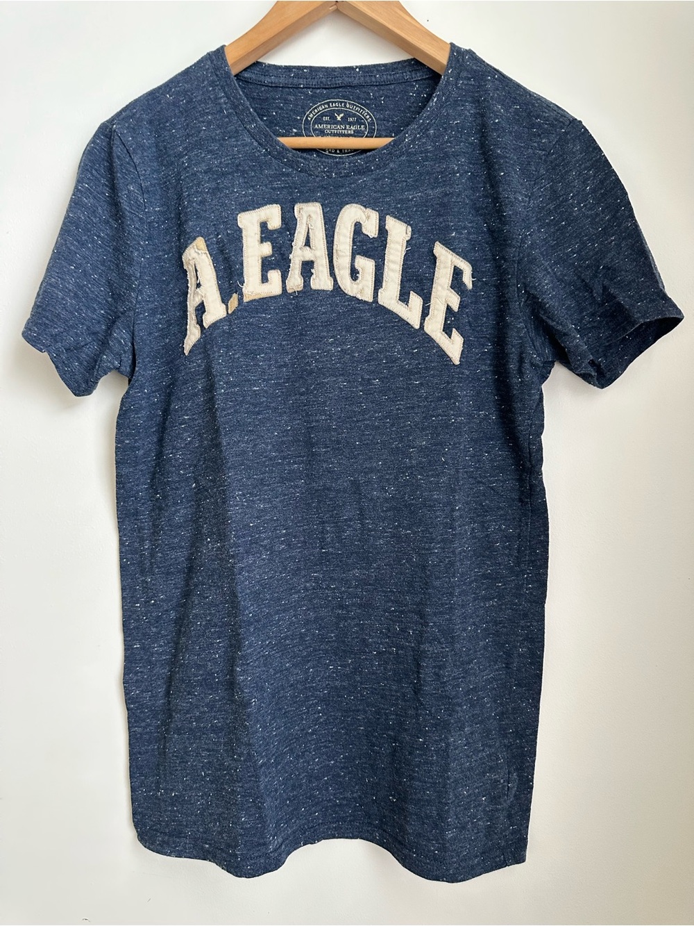 American Eagle Outfitters Men’s Navy Blue Tee with Embroidered Logo